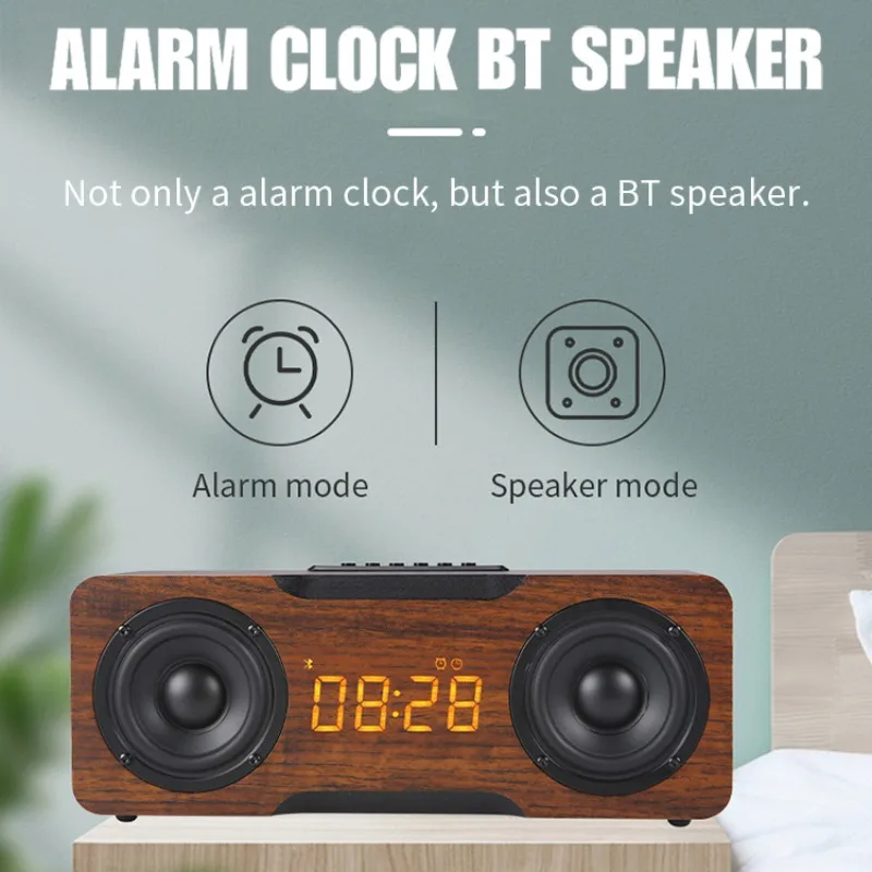 M8C High-power Alarm Clock Wireless Bluetooth Car Horn Wooden Home TV Computer Speakers Heavy Subwoofer Portable Audio Player