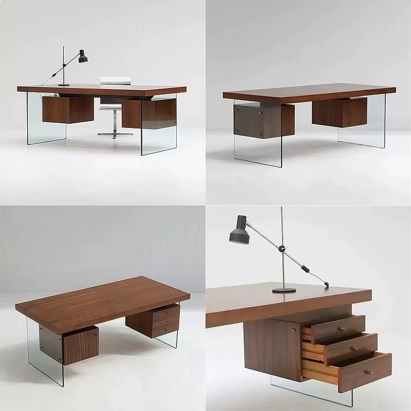 RV French Solid Wood Desk Retro Study Table Home Office Desk Designer Style Natural Wood Workstation C