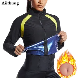 Aiithuug Sauna Jacket for Women Sweat Suits Weight Loss Suits Gym Workout Long Sleeve Sweat Top Shaper for Women with Zipper