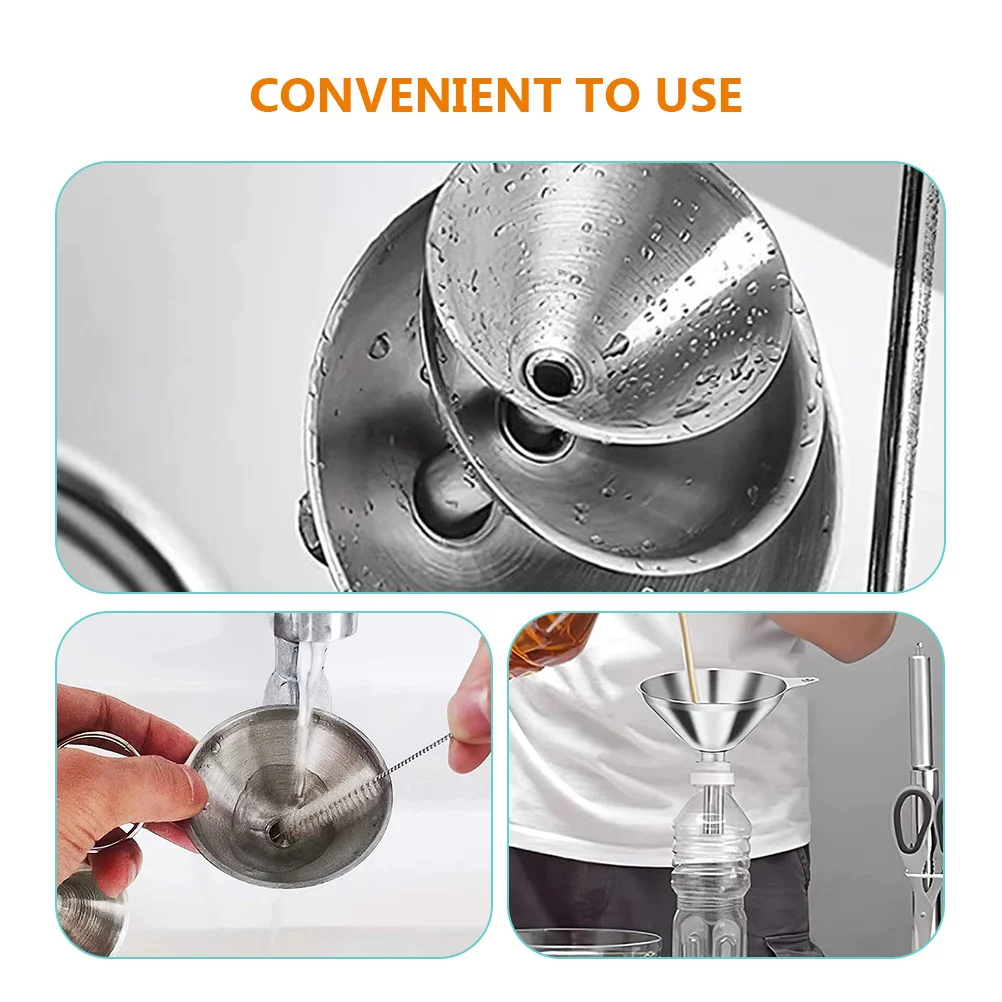 

1Set Stainless Steel Liquid Transferring Funnels Kitchen Multifunctional Funnel for Oil Vinegar Bottles Filling Funnel