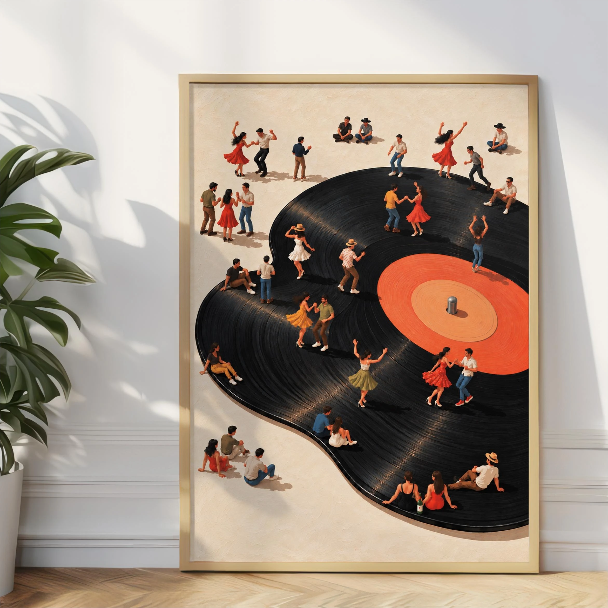 Dancing on Vinyl Record Wall Art Poster Music Lover Poster Retro Funny Dance Party Print for Living Room Decorations Gifts