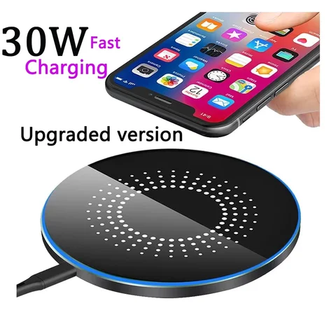 30W Fast Wireless Charger Pad for iPhone & Samsung - Slim Design,Smart Indicator, Case-Friendly,Compatible with Multiple Devices
