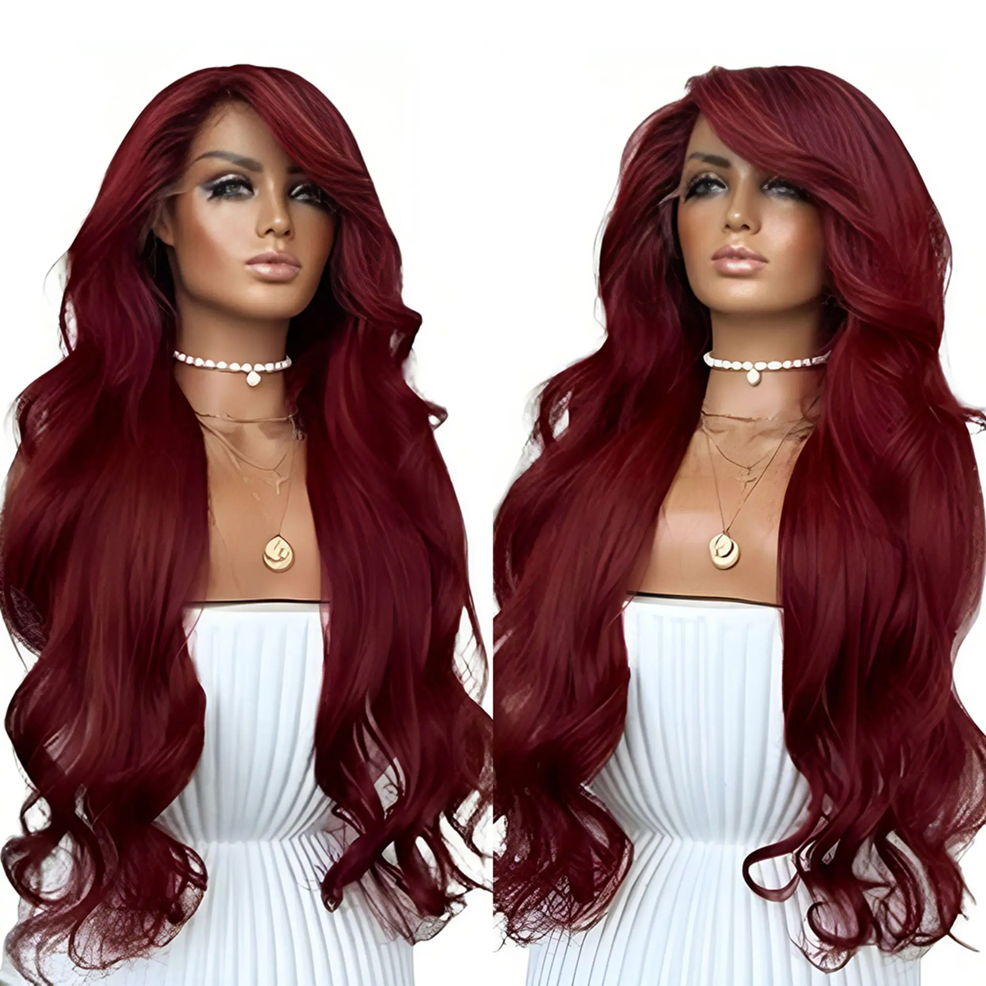 Long Synthetic Lace Wig Bright Red Deep Wave Lace Front Wigs for Black Women Bright Red Party Cosplay Synthetic Wigs