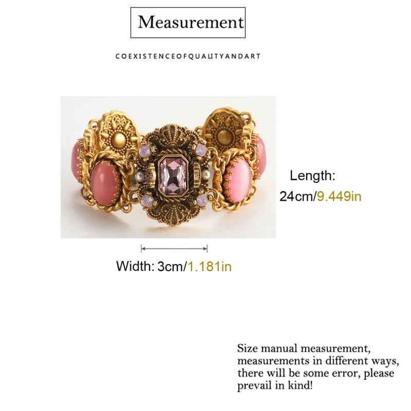 Antique Jewelry Oval Princess Pink Opal Love Charm Bracelet for Women Cat Eye Palace Vintage Square Crystal Bangle New Arrival
