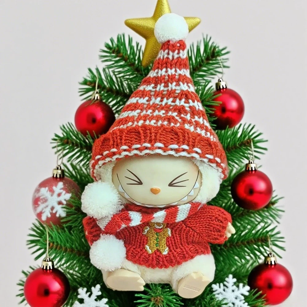 

17cm Mini Plush Doll'S Clothes Outfit Accessories For Labubu Idol V1 V2 Christmas Cookie Man Sweater Hat Clothing New Year Gift