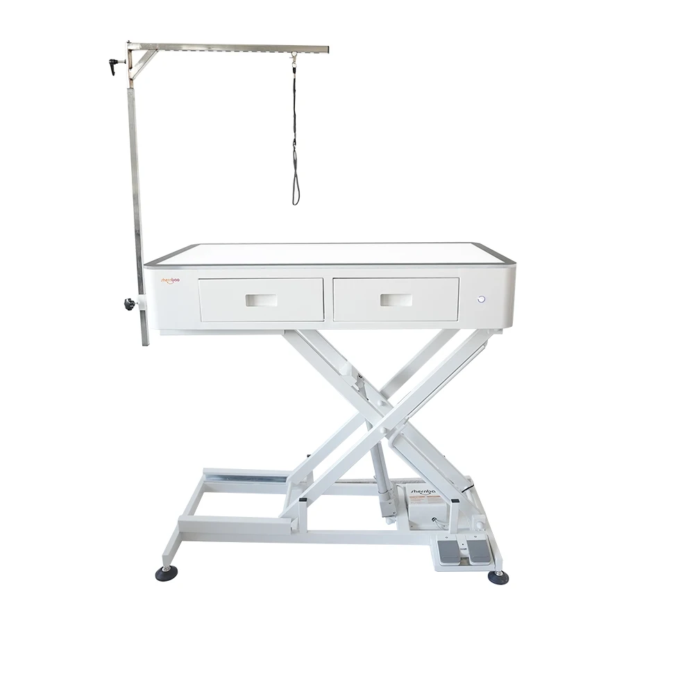 Electric LED Chargeable Pet Grooming Table, 4 Drawers, Iron Frame, Adjustable Height, Professional Dog Grooming Station