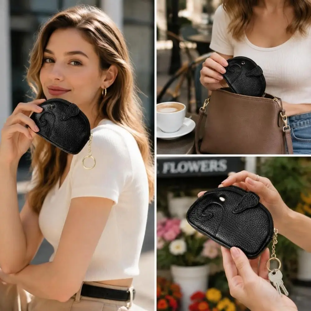 Cute PU Leather Coin Purse Elephant Shaped Zipper Closure Change Purse Multifunctional Wallet For Women