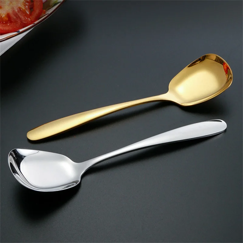 3 Size Stainless Steel Large Square Kitchen Spoon Flat-bottomed Rice Soup Ladle for Dessert Ice Cream Serving Spatula Tableware