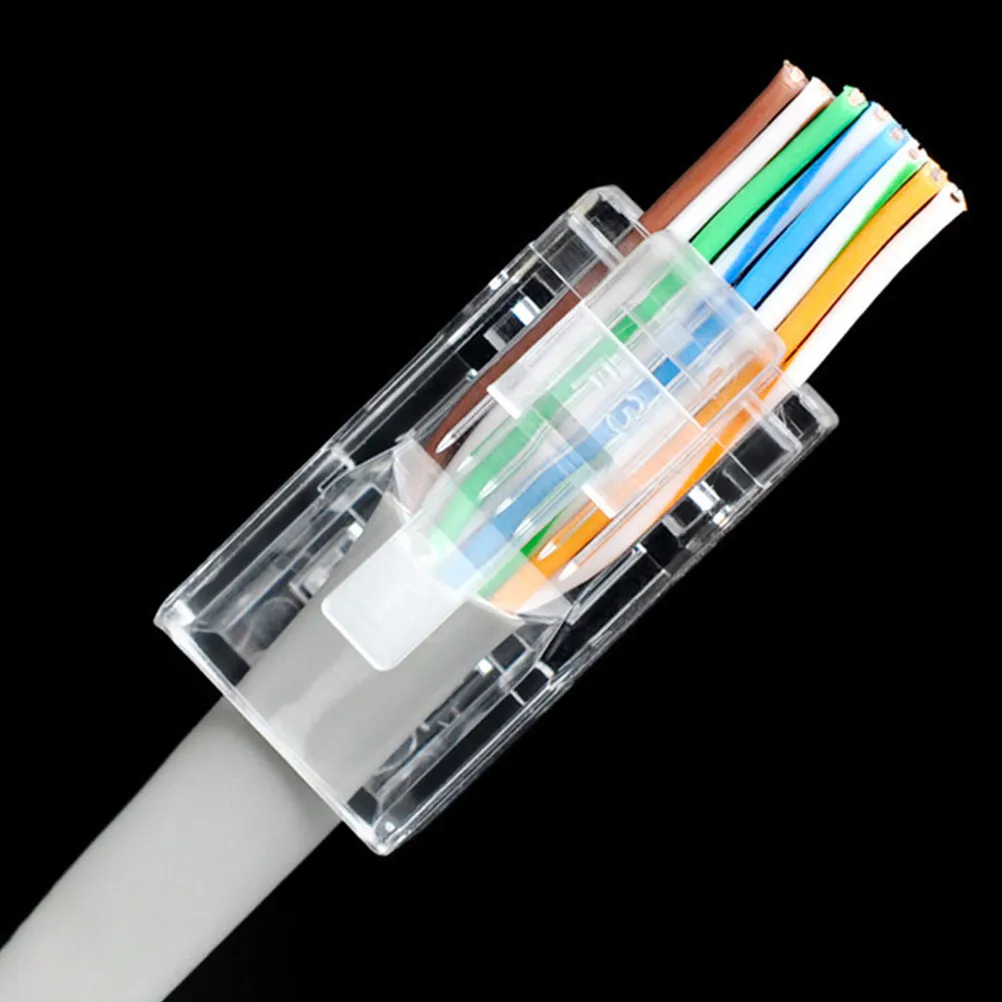 100Pcs Ethernet Cable Crimp Connector Rj45 Plug High Durability Pc Material Bend Resistant Network Cable End for Computer Router