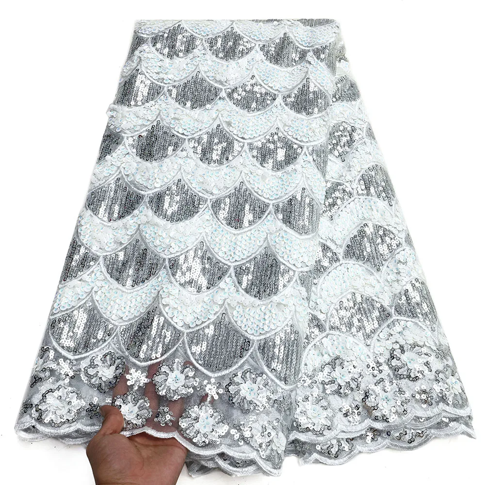 여성 우아한 스팽글 레이스 웨딩 패브릭 아프리카 레이스 5 야드 Tulle 나이지리아 파티 이브닝 ​​드레스 스팽글 레이스 소재