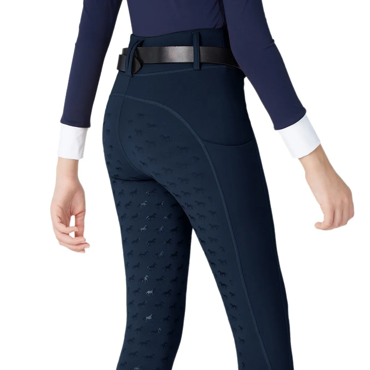 زي مسابقة الفروسية للأطفال بمقعد كامل من السيليكون وحزام مضاد للانزلاق وجيب للفروسية سروال ركوب ضيق عالي الخصر