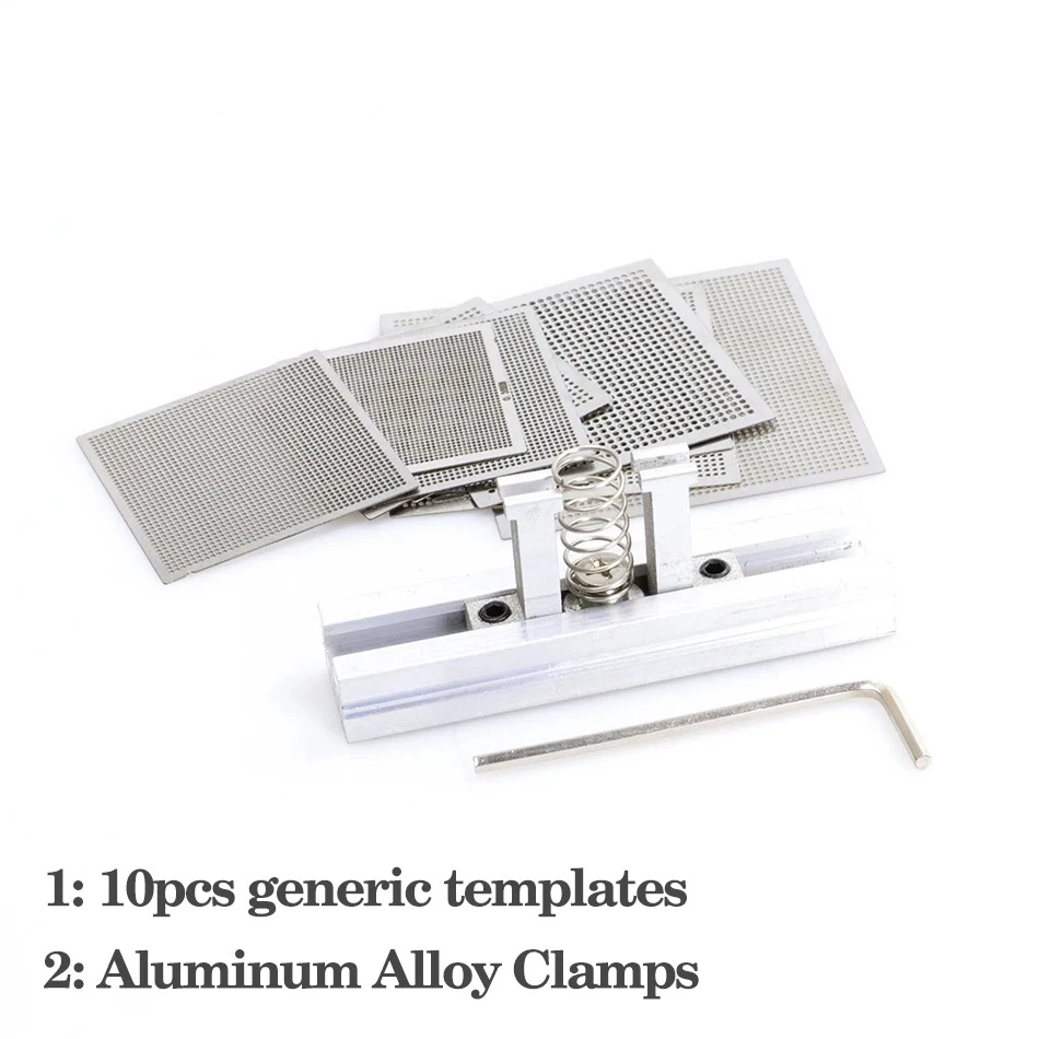 27pcs/16pcs/10pcs Universal Direct Heating BGA Stencil with Holder Template Holder Heated Fixture Reball Jig for SMT SMD Chips