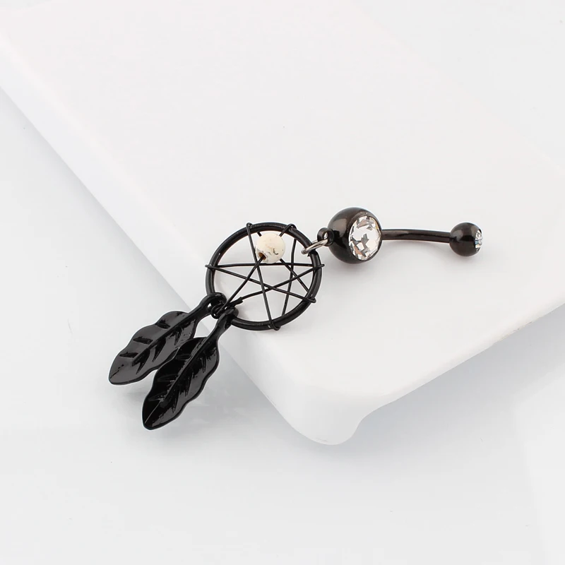 Beautiful black Dream catcher Navel ring fashion body piercing jewelry belly bar 14G 316L surgical steel bar Nickel-free
