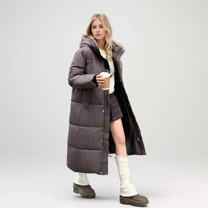 2024 New Thicken Snow Parkas Fashion Windproof Glossy Down Cotton Hooded Women Jacket Winter Loose Long Coat Clothes Ladies