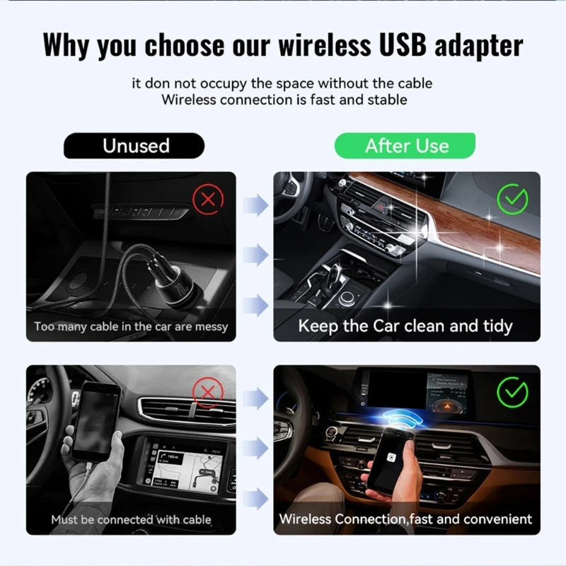 

Wireless Adapter, Converts Wired to Wireless Cellphone for Car from 2015 Stable Connectings