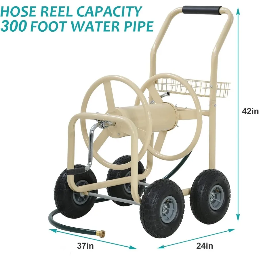 عربة بكرة خرطوم الحديقة شديدة التحمل مع عجلات للاستخدام الخارجي تحمل ما يصل إلى 300 قدم من خرطوم 5 8 بوصة مثالي للحديقة والفناء وات