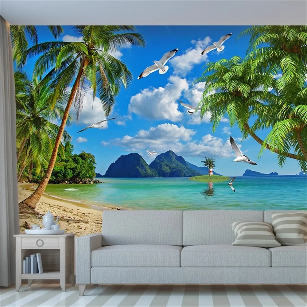 Custom Seascape wallpaper for walls 3 d Landscape Maldives TV Background 3D mural wall paper for living room Wall stickers