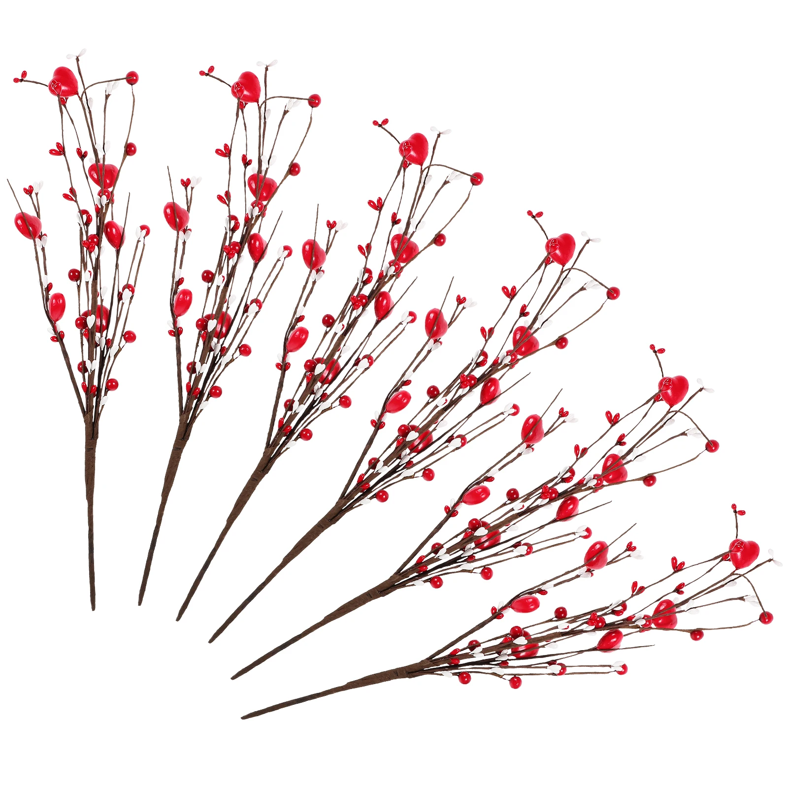 

6Pcs Valentines Day Artificial Flower with Heart Decors Full Simulation Berry Stems for Holiday Garland DIY Crafts Festive Table