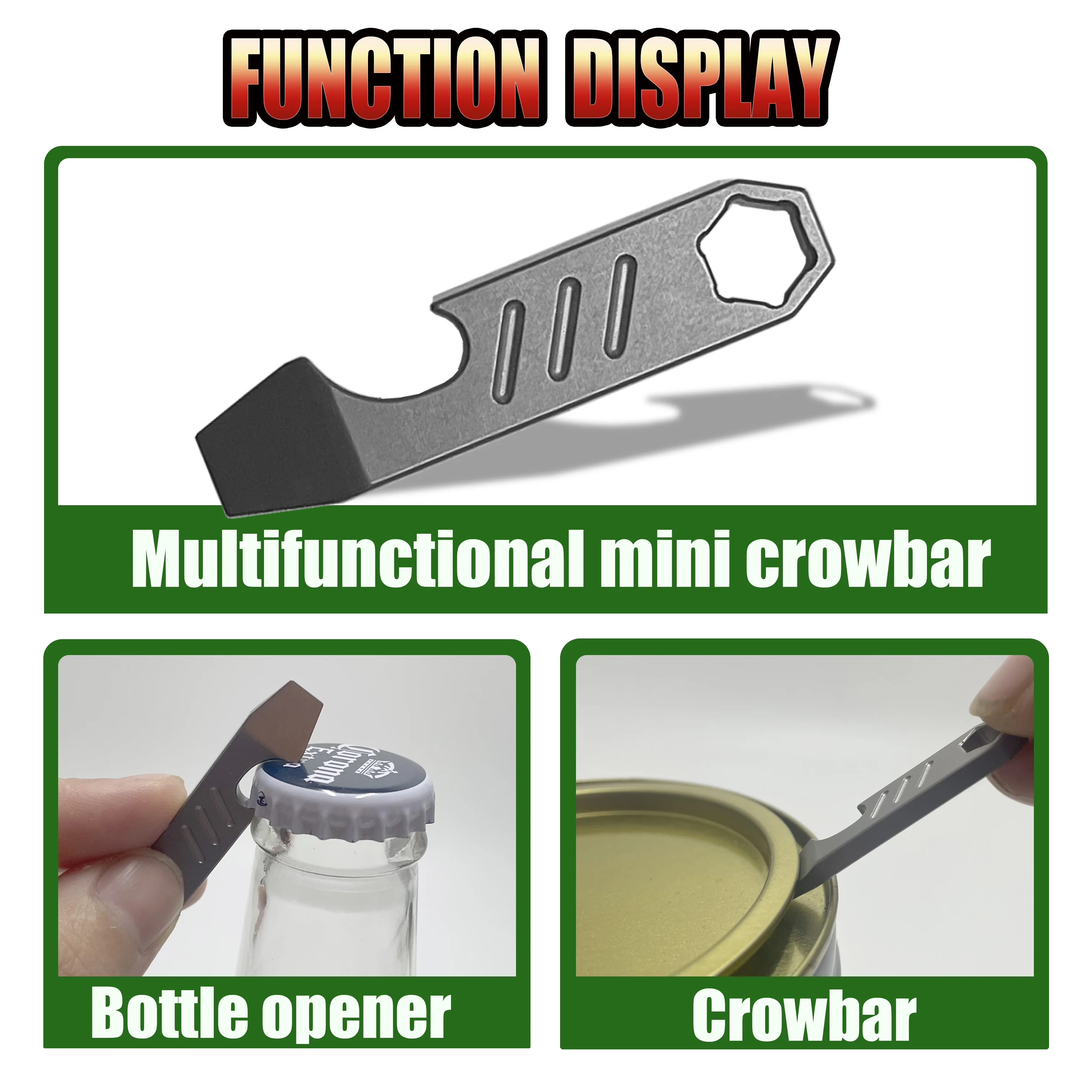 Multifunktionales Mini-Werkzeug aus Edelstahl: Brechstange, Flaschenöffner, Skala, Sechskantschlüssel, EDC Outdoor-Werkzeug, Campingausrüstung – Detail 4