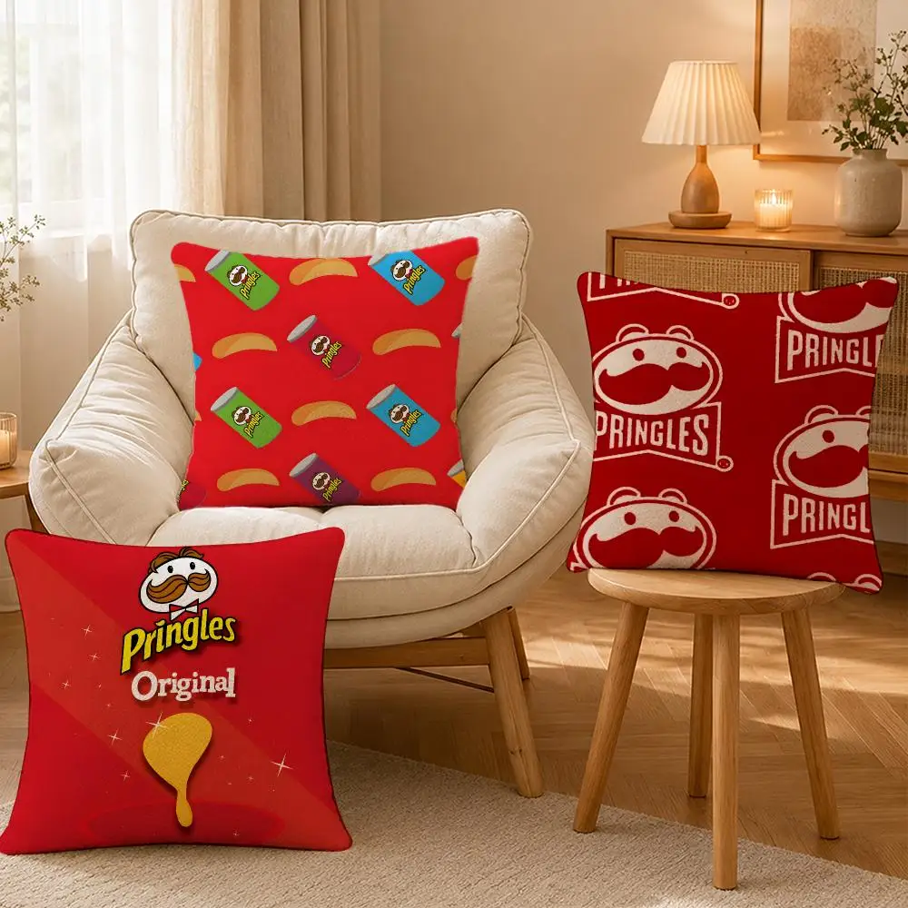 Snack Pringles Retro Pop Art Cushion Cover Personalized Short Plush Soft Bedroom Sofa Home Decor Gift