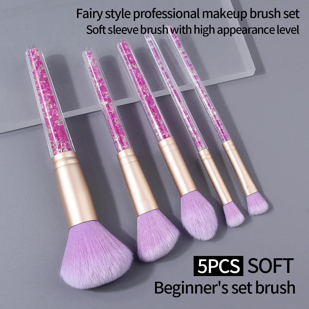 5PCS ダイヤモンドハンドルパウダーブラシ、ブラッシュブラシ、コンシーラーブラシ、アイシャドウブラシ、多目的メイクブラシセット、美容ツール