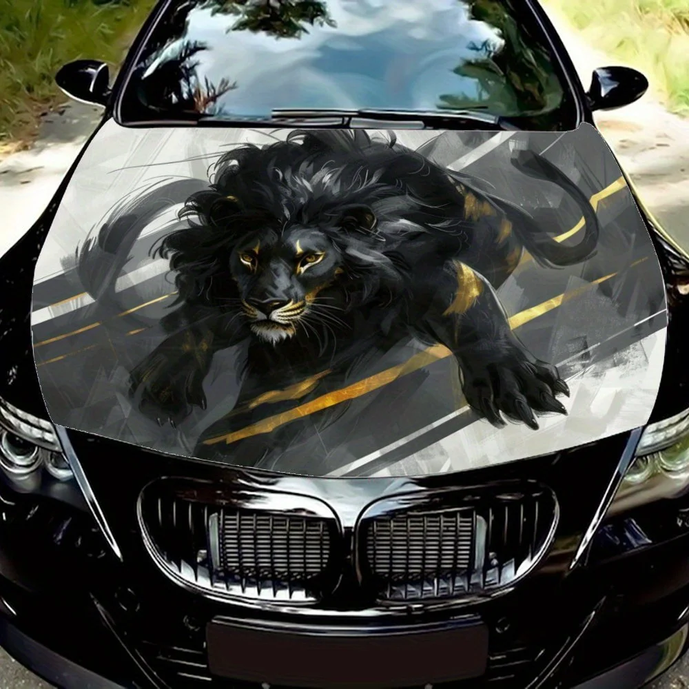 

Black and gold interwoven grassland overlord pattern car vinyl wraps, car hood graphic stickers, vinyl highlights the majesty of