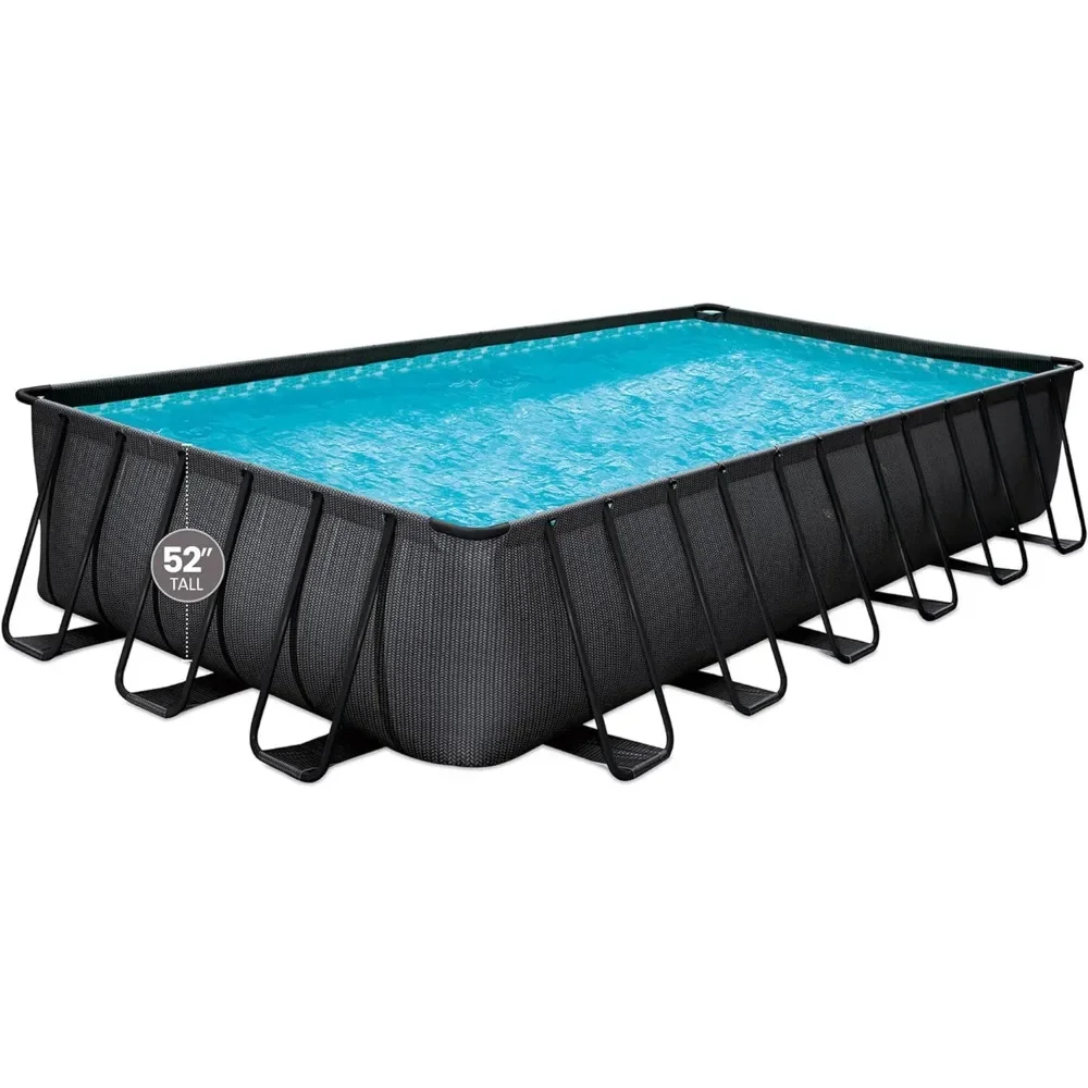 

24' x 12' x 52" Oasis Designer Rectangular Frame Outdoor above Ground Swimming Pool with Accessories & Maintenance Kit, Dark