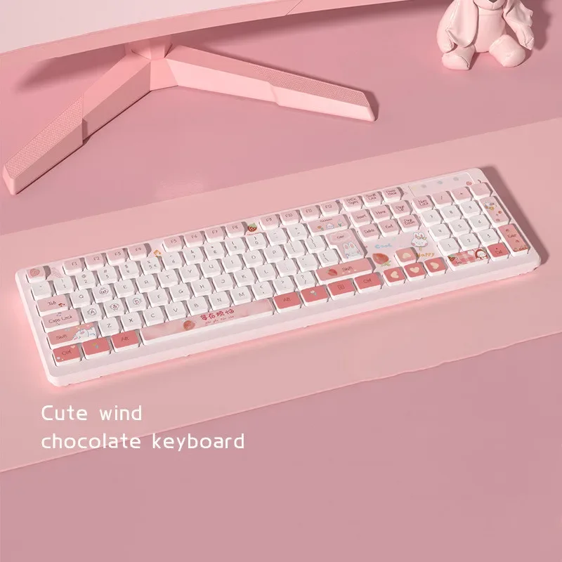 Kawaii Pink Wired Keyboards Gaming Accessories Cartoon Cute Chocolate Mute Keyboard Notebook Desktop Computer