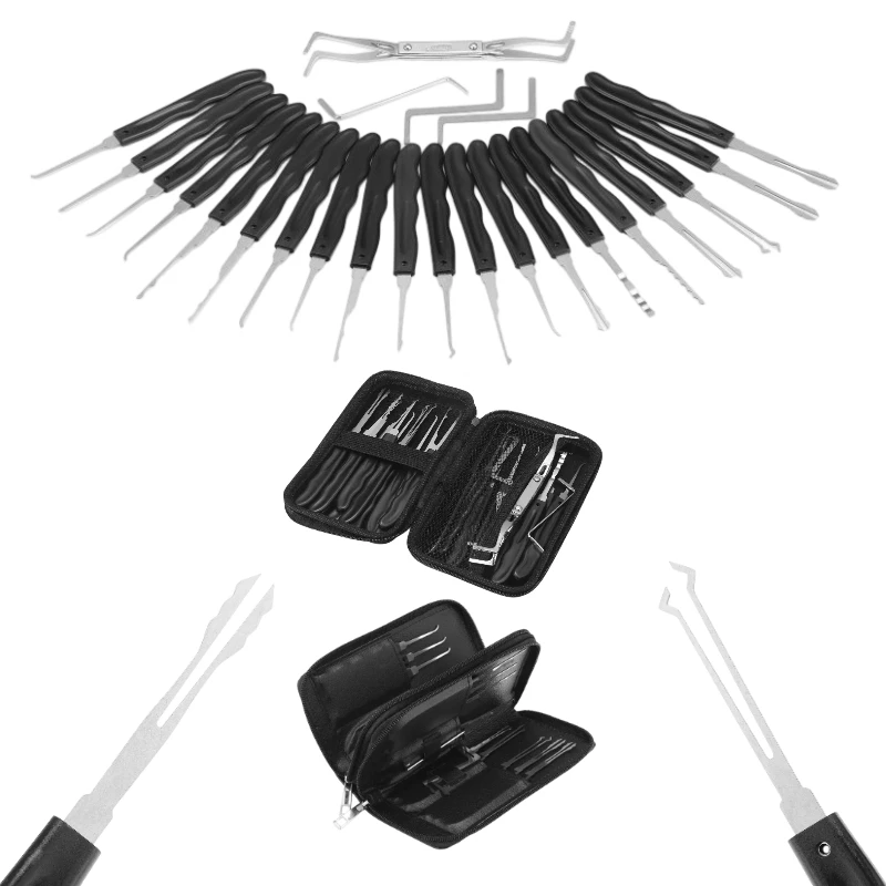 Broken Key Extractor Set 24Pcs Stainless Steel Lock Pick Tool for Automotive Car Repair Portable Hand Tool Kit Vehicle Locksmith