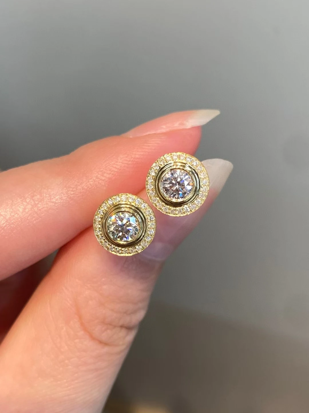 10K Solid Gold Lab-Grown Diamond Round Disc Earrings, 0.5CT, Yellow Gold Color, Fashion Fine Jewelry Earrings with Platinum Cust - view 5