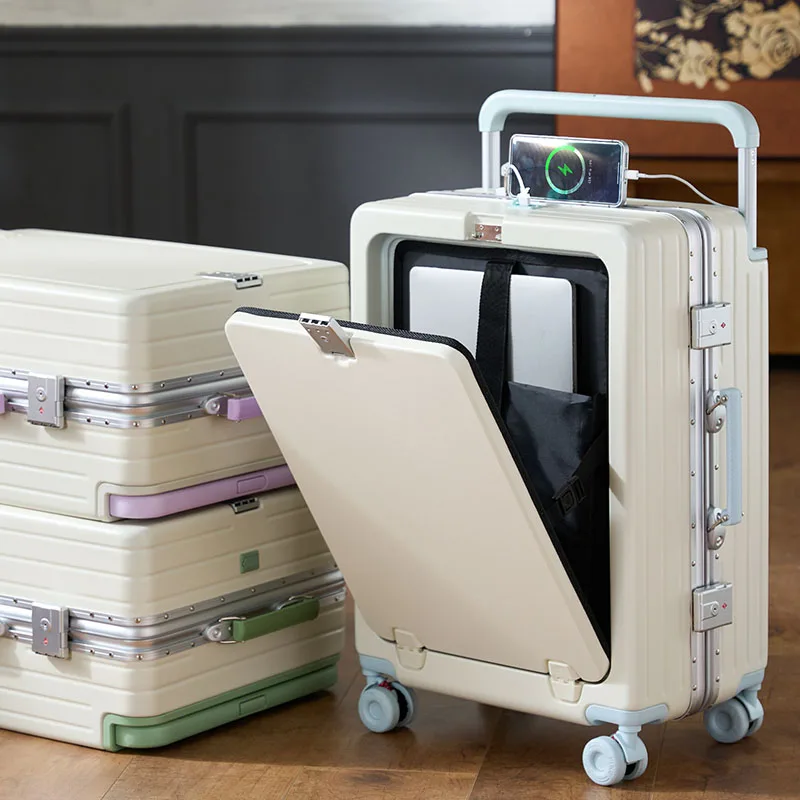 New front-opening aluminum frame wide-axle luggage case 20-inch women's travel carry-on suitcase 26-inch men's multi-functional