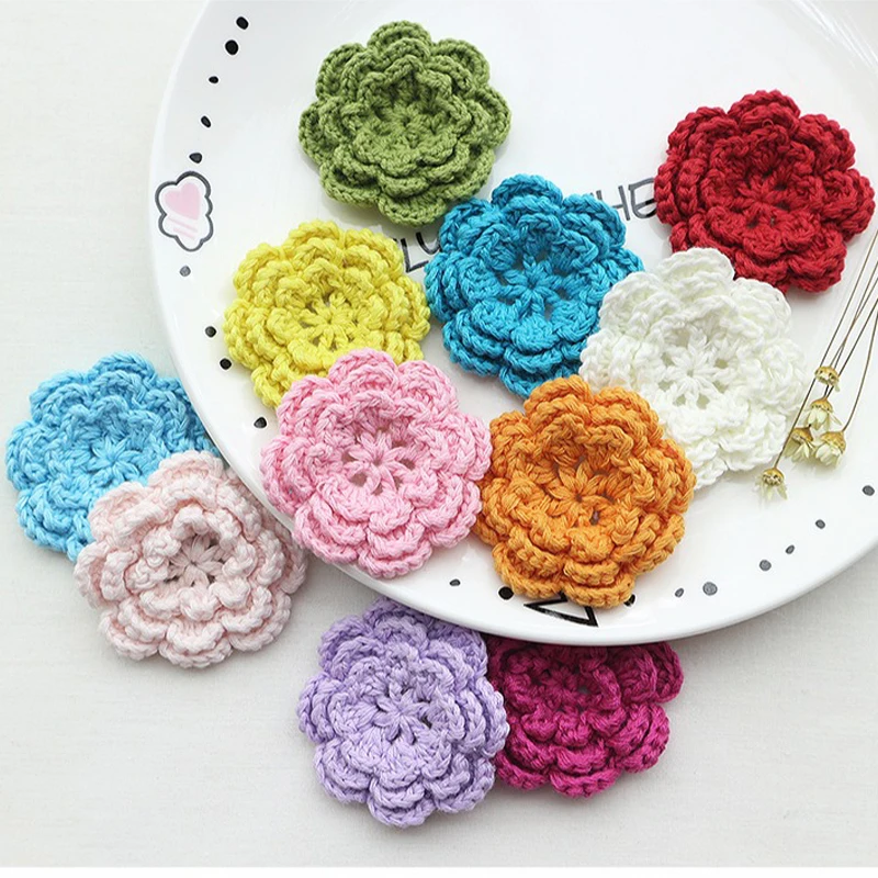 

50 шт. 5,5 см, тканые цветы ручной работы, трехслойная разноцветная одежда «сделай сам», ручная работа, аксессуары из материала «сделай сам»