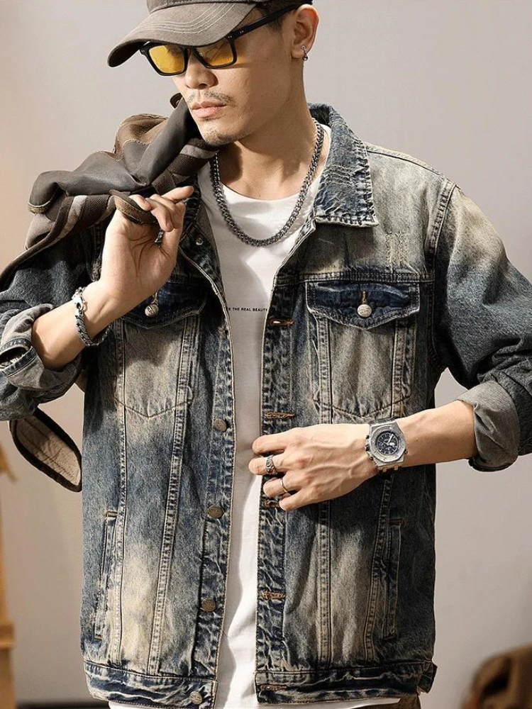 Autumn Loose Men's Denim Jacket Lxury Clothing Korean Popular Clothes Y2k Trendy of Fabric Joker New in Fashion Male Jean Coats