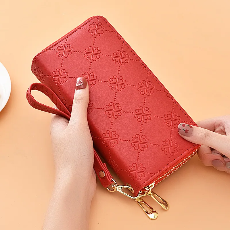 

Women Long Wallet, Double Zipper, Large Capacity, Multi-card Mobile Phone Bag, Fashionable Embossed Clutch Bag