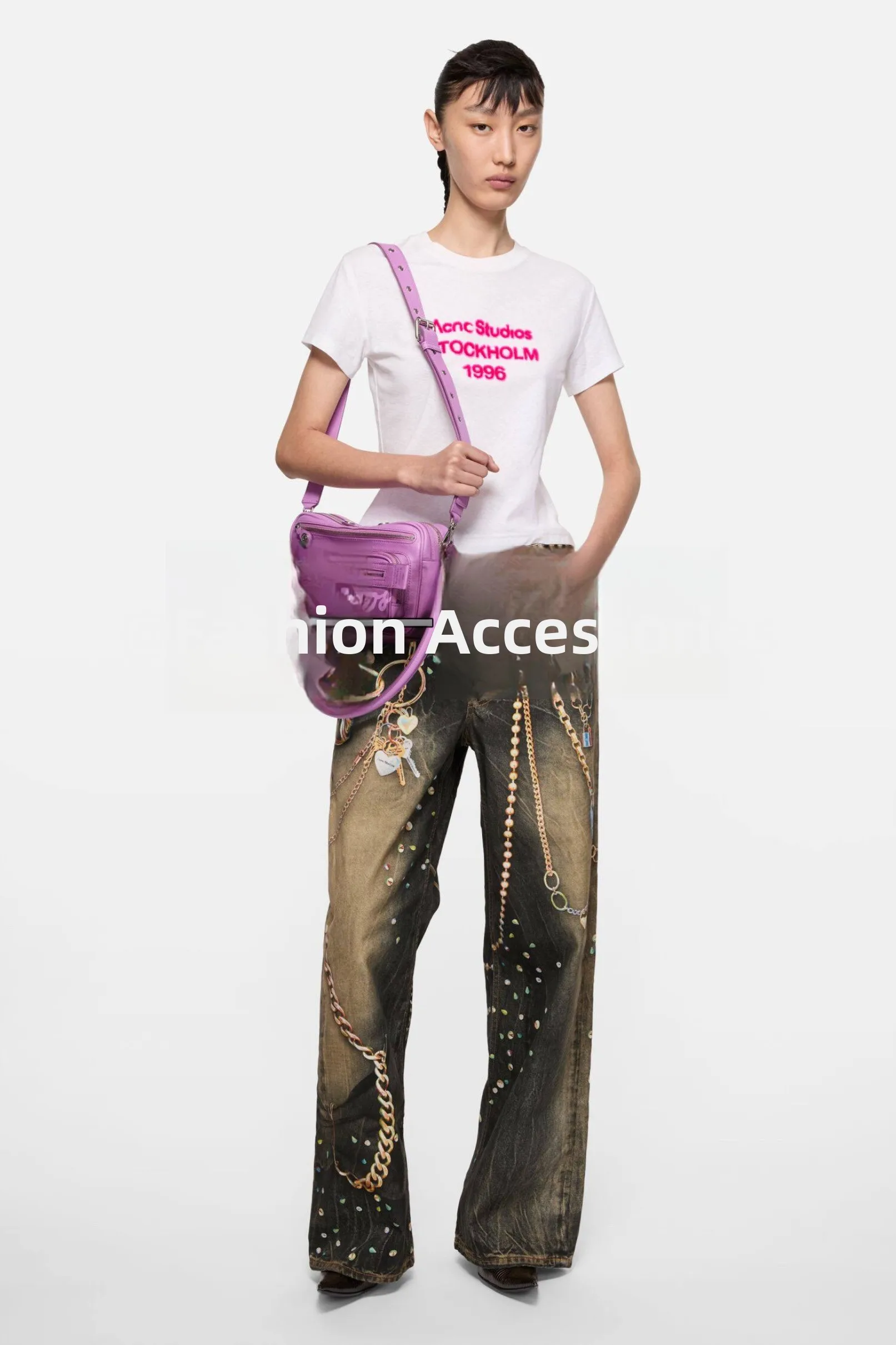 

Faionable Printed Wide Leg Jeans ex Spring 2026 Loose Fit l Waist Denim Fabric Neutral Sle for Teenagers