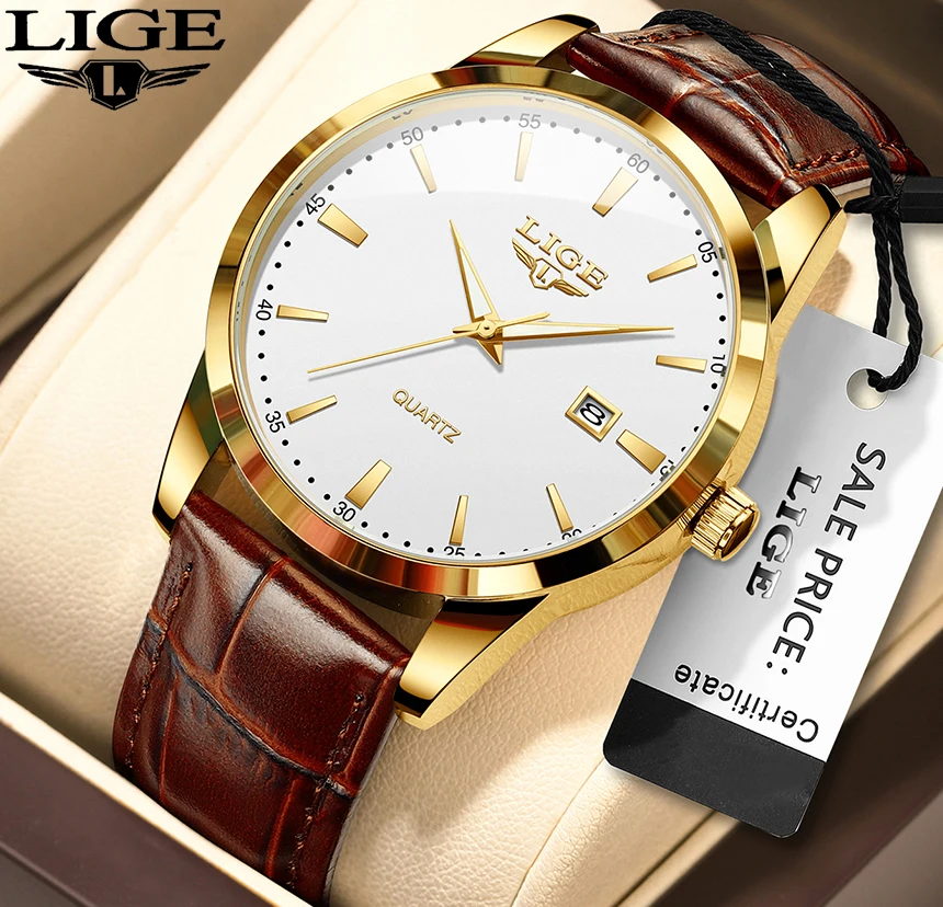 

LIGE simple 2026 men's watch leather quartz wristwatch calendar luminous men sports watches casual fashion watch reloj hommes