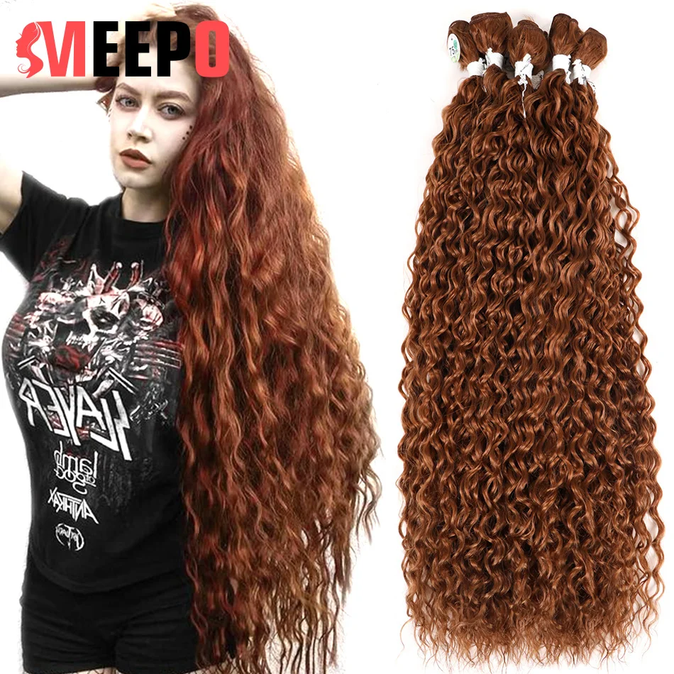 Meepo 28-32Inch Long Soft Afro Kinky Curly Hair Bundles Synthetic Hair Extensions Ombre Blonde Heat Resistant for Black Women