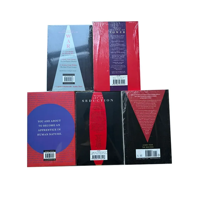 5 Books/set By Robert Greene The Concise 48 Laws Of Power; The Concise Laws of Human Nature; The Art of Seduction & Mastery: War