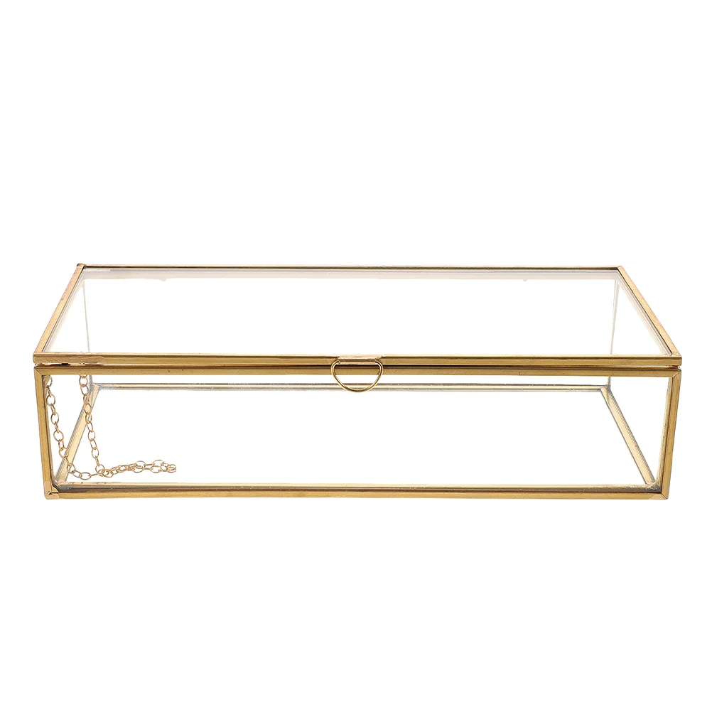 

Vintage Inspired Glass Jewelry Box 5.7x3.5x2.1 Rectangular Design Lid Showcase Accessories Decorative Organizer