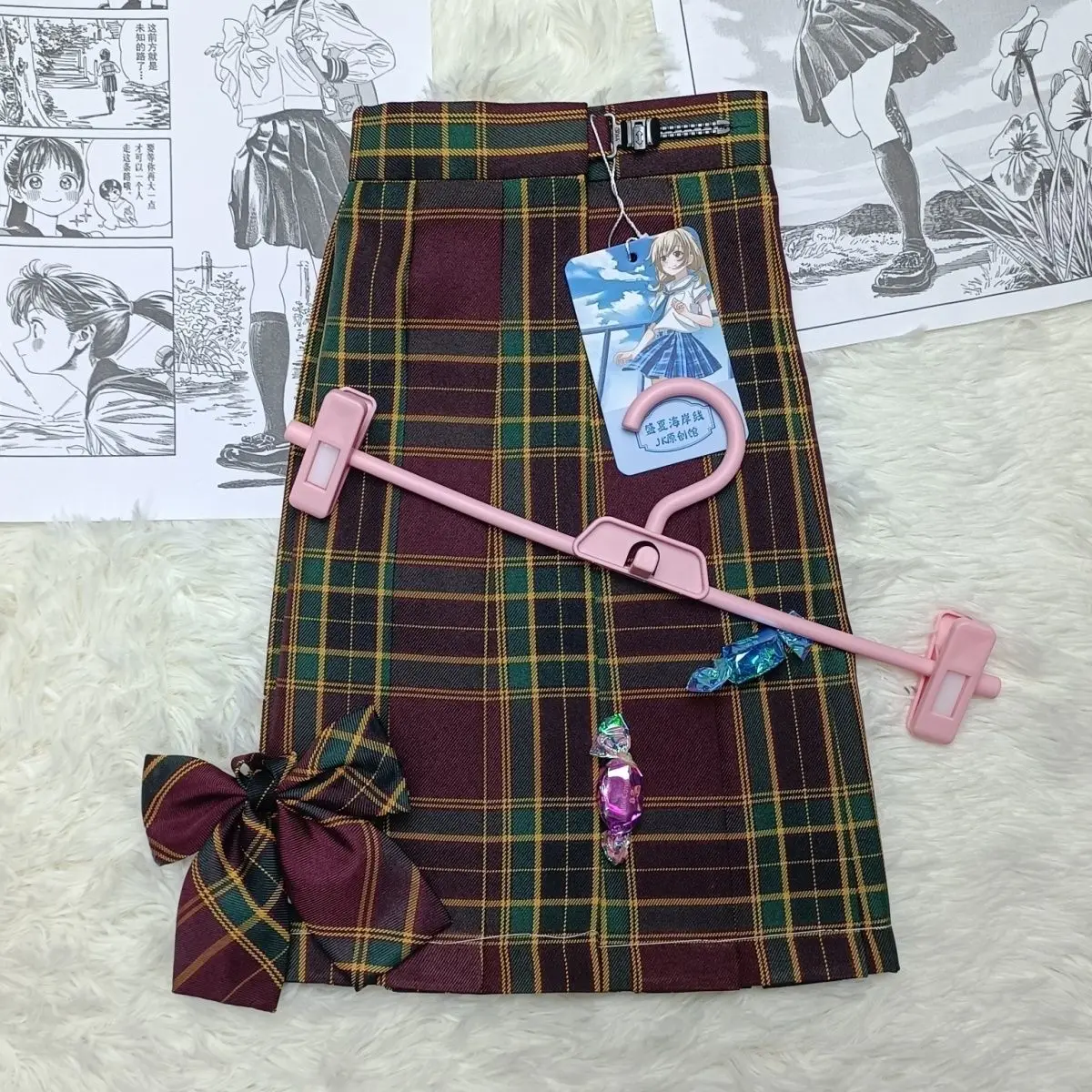 가을 겨울 오르트 스커트 오리지널 디자인 스쿨 오르트 JK 슬레 여성용 패셔너블 투피스 세트 V넥 오르트 스웨이드