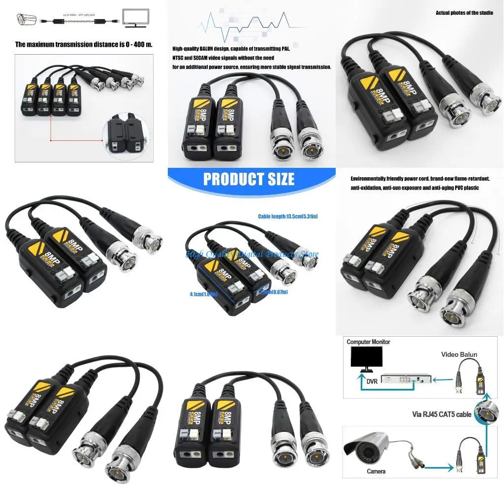 Transmisores vídeo par trenzado U2JE Plugs and Play para sistemas seguridad AHD CVI TVI