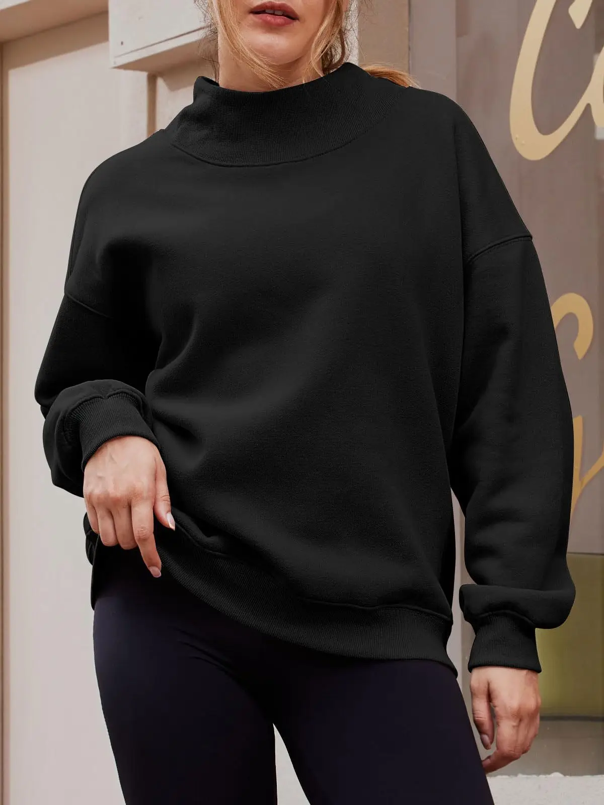 Womens-Oversized-Mock-Neck-Sweatshirt-Shoulder-Cut-Out-Design-Solid-Color-Long-Sleeve-Autumn-Lazy-Fit-Casual-Commuter-Pullover-T