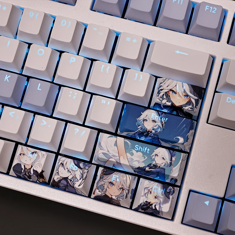Focalors 108 Key Caps Genshin Impact PBT DYE Sublimation Light Transmitting Cherry Switch Cross Key Cover Mechanical Keyboard
