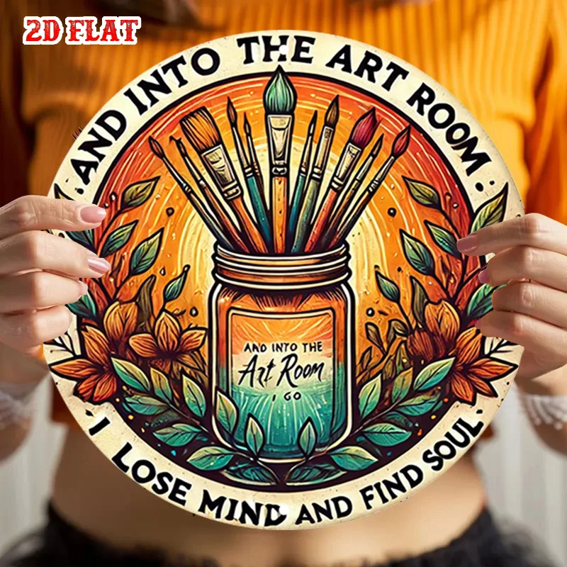 1pc 2D Flat Art Room Round Decoration Featuring Paintbrushes, These Mindful Holiday Plaques Are Inspirational And Retro Decor