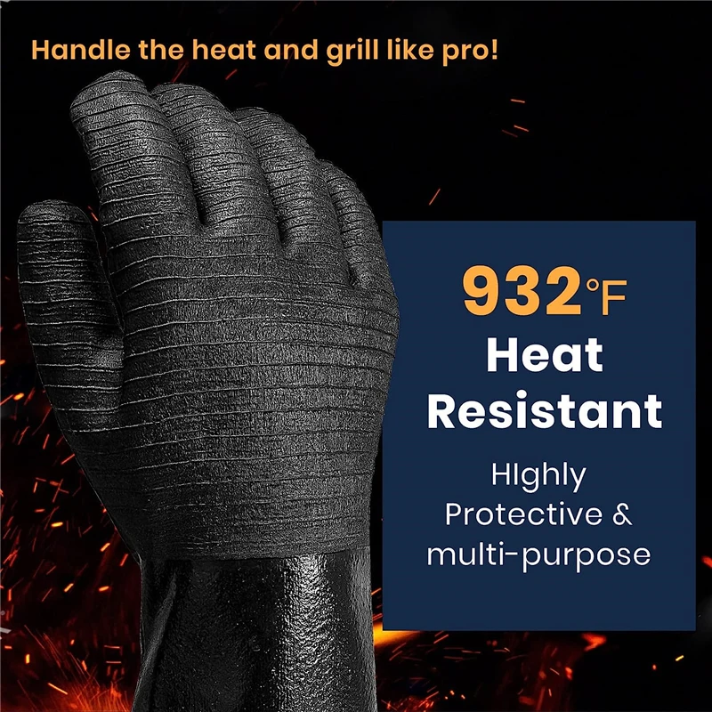 14/18inch BBQ Gloves Neoprene Coating High Temperature Heat Insulation Oil Resistant Long Oven Microwave Barbecue Grill Gloves