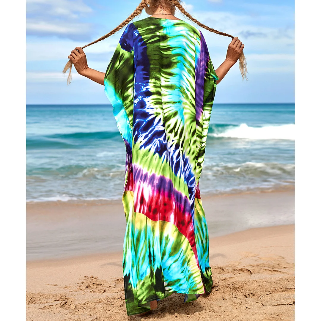 2026 Neues Buntes Kaftan-Tunika Strandkleid Strandmode Strandüberwurf Locker Sitzendes Maxikleid für Damen V4428 – Detail 29