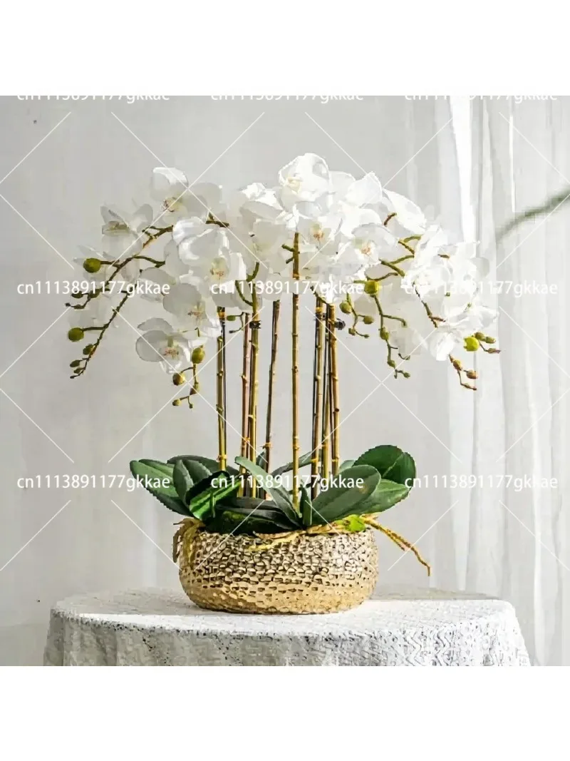 Artificial Phalaenopsis Flower Arrangement in Pot Handmade Simulation Orchid Home Decor
