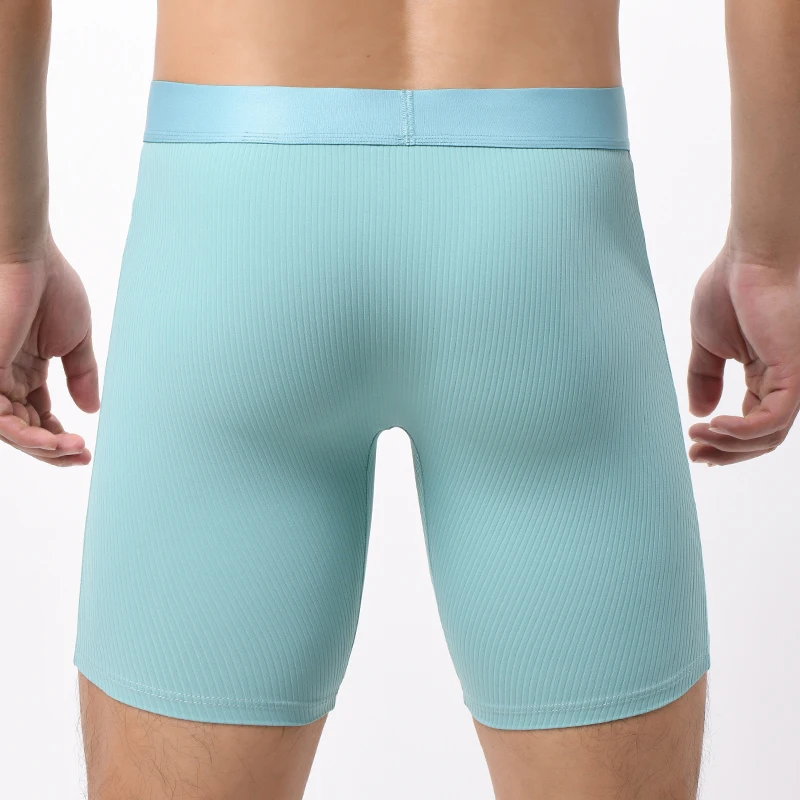 Men\'s Boxer Shorts Ice Silk Underwear Solid Sexy Panties For Man Breathable U Pouch Middle Long Leg Underpants Cueca Calzoncillo