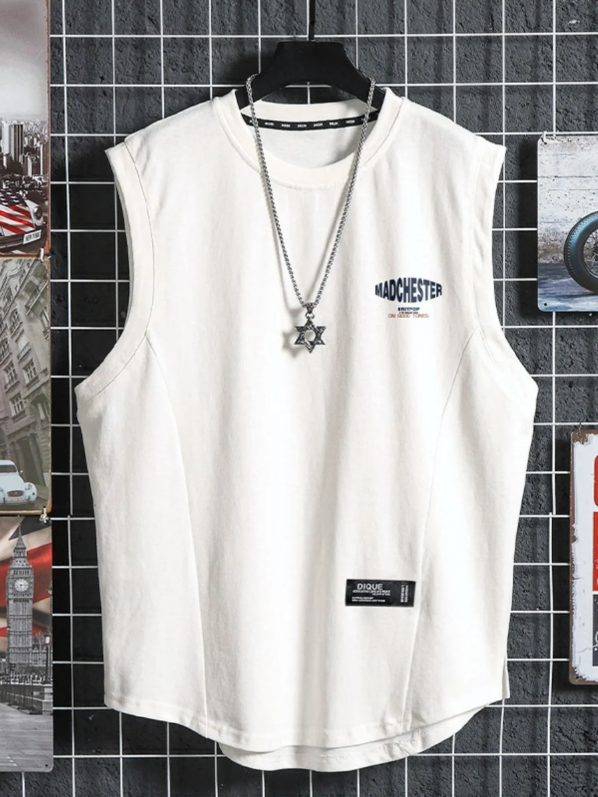 

Summer Cotton Vest Men's Loose plus Size American Heavyweight Trendy Sport Fitn oulderl T-irt round Ne Sweaa