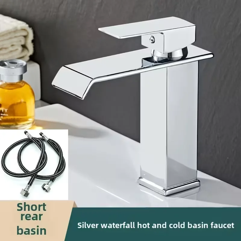 Wastafelkraan Goud en Zwart Watervalkraan Messing Badkamerkraan Badkamer Wastafelkraan Mengkraan Warme en koude wastafelkraan